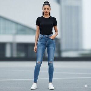 American Eagle Hi Rise Jeggings Womens 6 Denim Super Stretch Ripped Blue Jeans